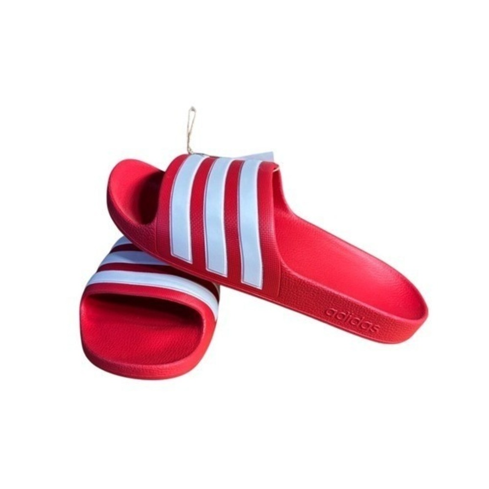 Adidas Youth SZ 5 Adilette Shower Slides Vivid Red White Cloudfoam Slip On NEW